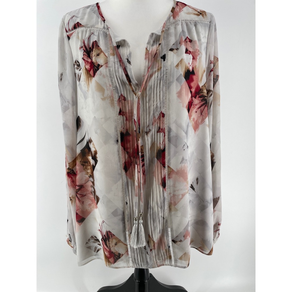 WHBM Floral Top Women 10 Peach Pinkβ Romantic Ethereal Blouse Artsy Western Boho